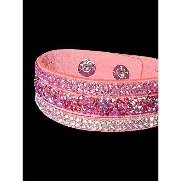 Pink Rhinestone Wrap Bracelet Snap Closure - Picture 6 of 13
